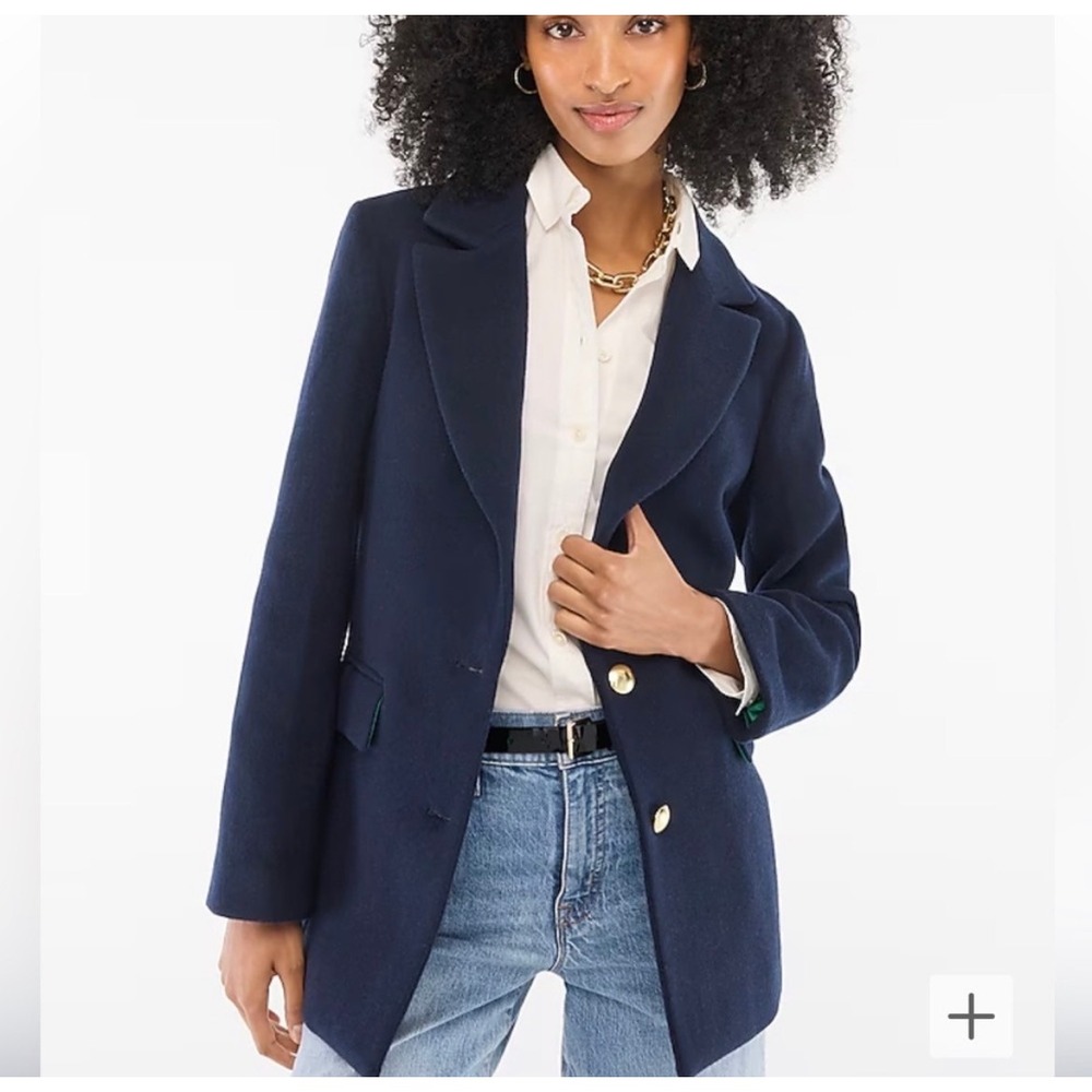NWOT J.Crew Parke Blazer Navy Blue Wool Blend Gold Button Jacket Womens 8